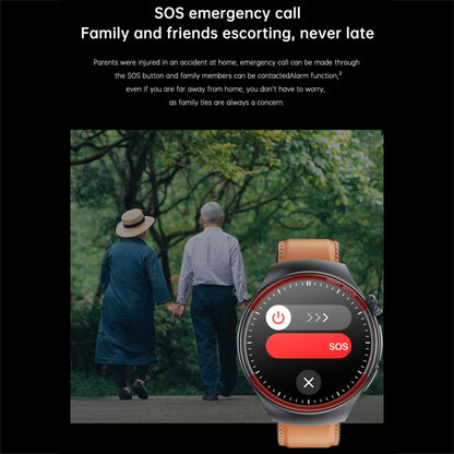 T82 1.43 inch Round Screen BT Call Smart Watch, Heart Rate / Blood Pressure / Blood Oxygen / Sleep / Blood Sugar / HRV / Metope / SOS, Silicone Black, Silicone Red, Silicone Blue, Leather Brown, Leather Black, Stainless Steel Black - FIFI LONDON