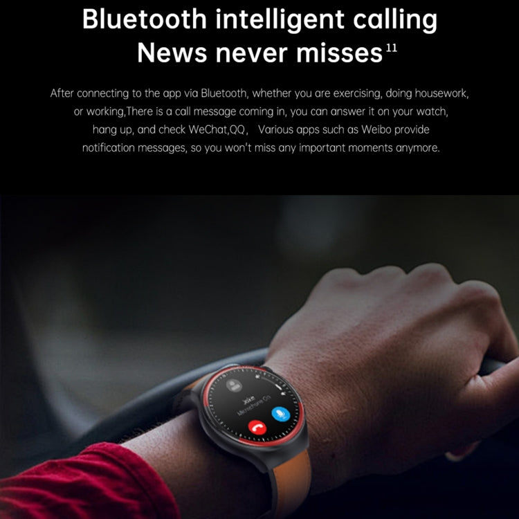 T82 1.43 inch Round Screen BT Call Smart Watch, Heart Rate / Blood Pressure / Blood Oxygen / Sleep / Blood Sugar / HRV / Metope / SOS, Silicone Black, Silicone Red, Silicone Blue, Leather Brown, Leather Black, Stainless Steel Black - FIFI LONDON