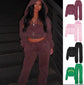  3D effect Color: black, green, wine red Style type: Art retro Popular elements: zipper Fabric name: Polyester Style: retro style Process: Printing Ins Letter Sports Suit, Zip-up Hooded Cropped Sweatshirt Top, Loose Drawstring Trousers, Fashion Women&