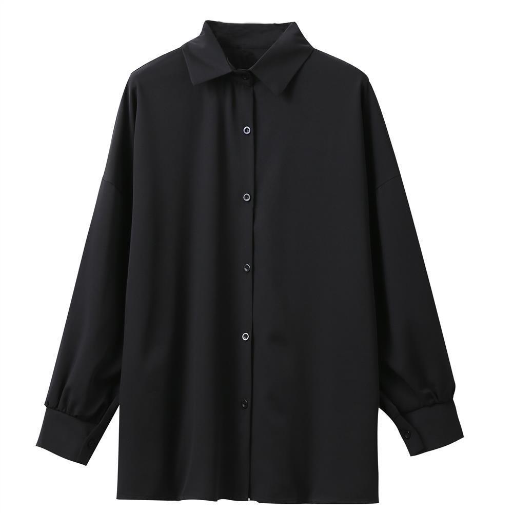 Women's Loose Long Sleeve Lapel Shirt shown front-on on mannequin — white solid colour, button front, voluminous sleeves — Fifi London Autumn collection