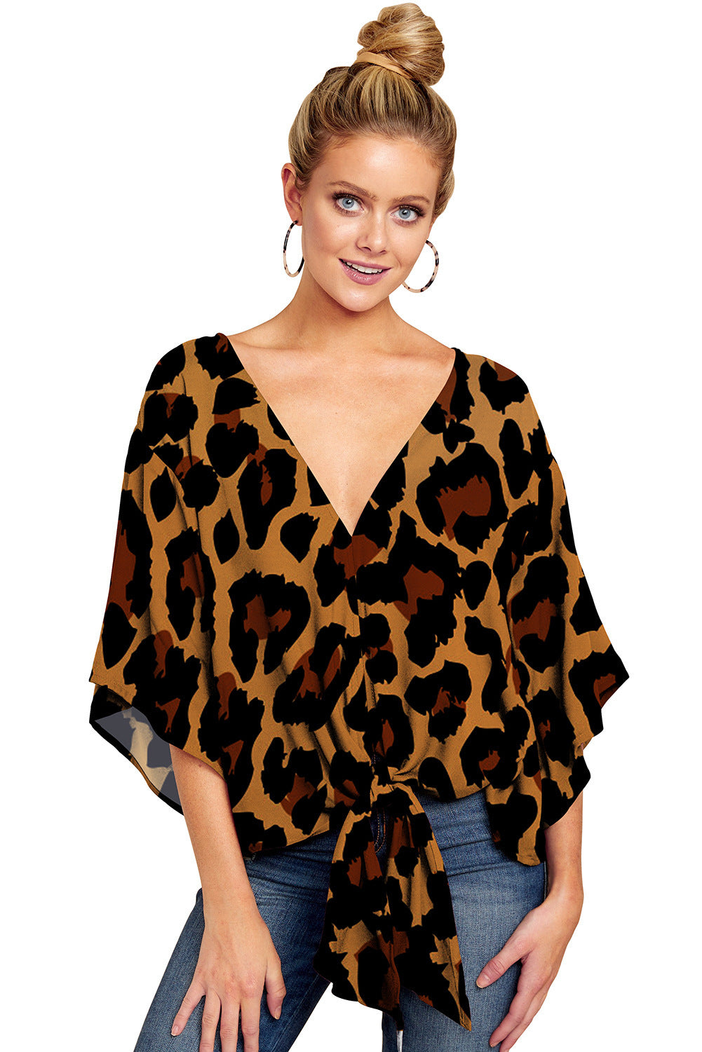 Oversized V-neck women's blouse