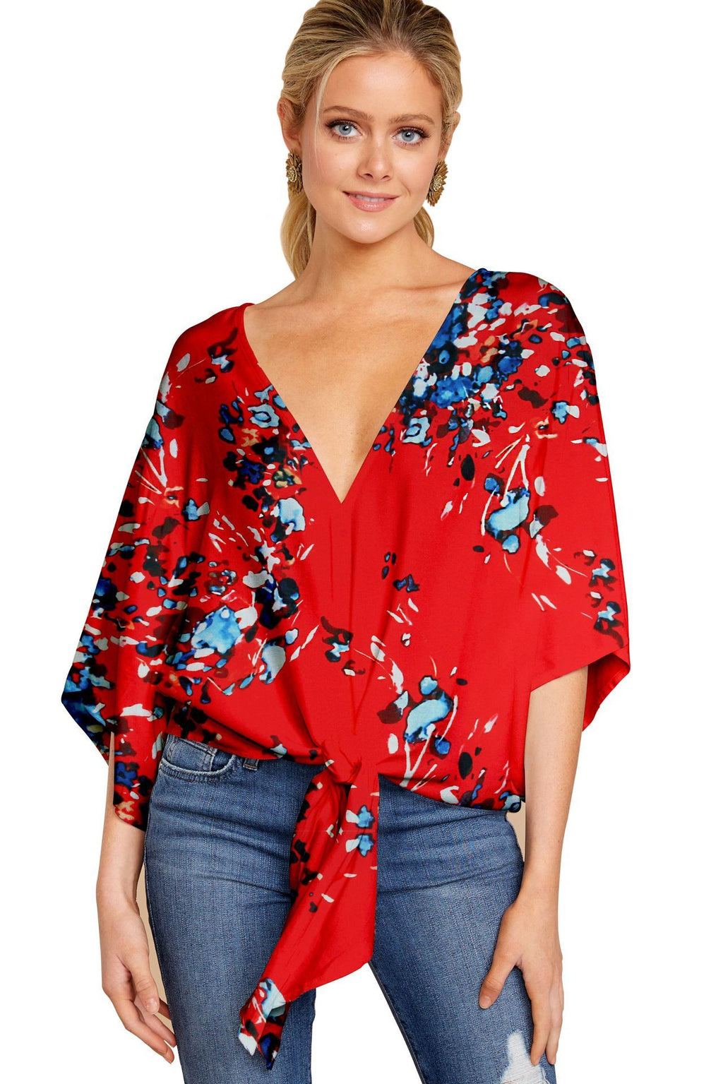 Oversized V-neck women's blouse