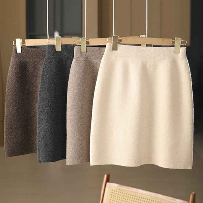 Women’s Bags Body Little Short Dress Pure Wool Knit Skirt shown front-on on model — Fifi London Autumn collection