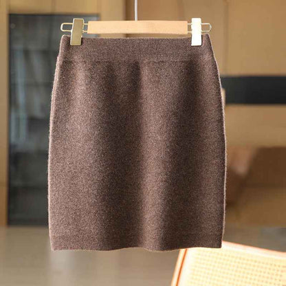 Women’s Bags Body Little Short Dress Pure Wool Knit Skirt shown front-on on model — Fifi London Autumn collection