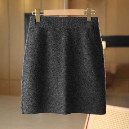 Women’s Bags Body Little Short Dress Pure Wool Knit Skirt shown front-on on model — Fifi London Autumn collection