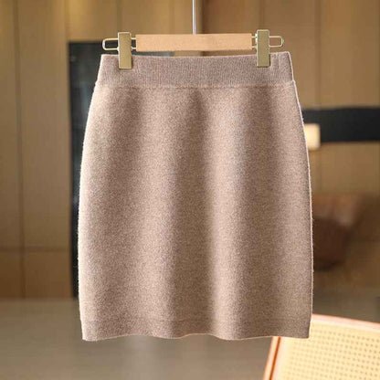 Women’s Bags Body Little Short Dress Pure Wool Knit Skirt shown front-on on model — Fifi London Autumn collection