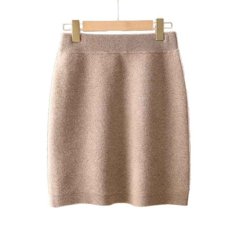Women’s Bags Body Little Short Dress Pure Wool Knit Skirt shown front-on on model — Fifi London Autumn collection