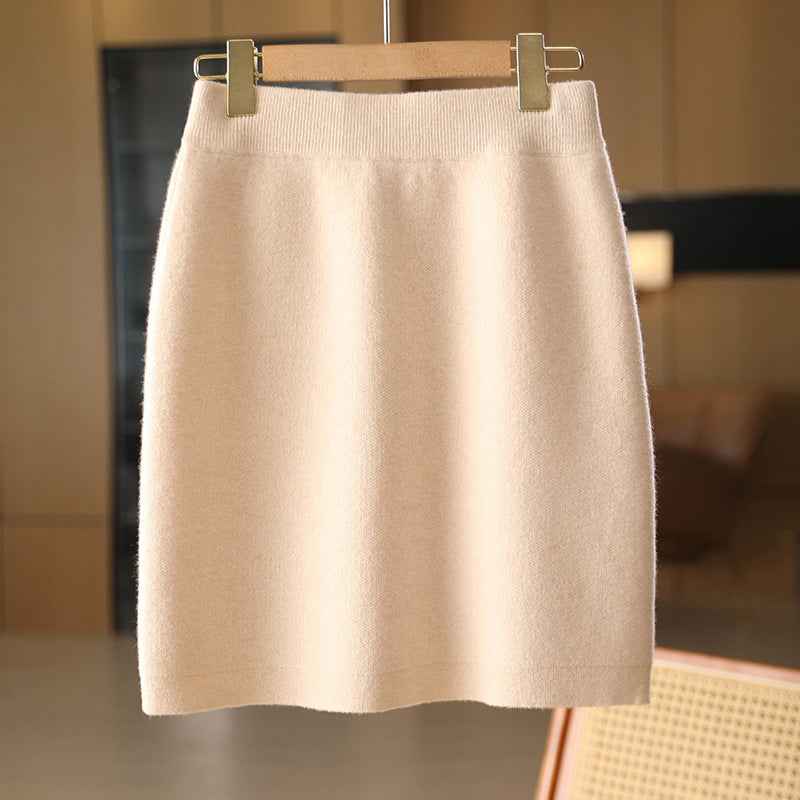 Women’s Bags Body Little Short Dress Pure Wool Knit Skirt shown front-on on model — Fifi London Autumn collection