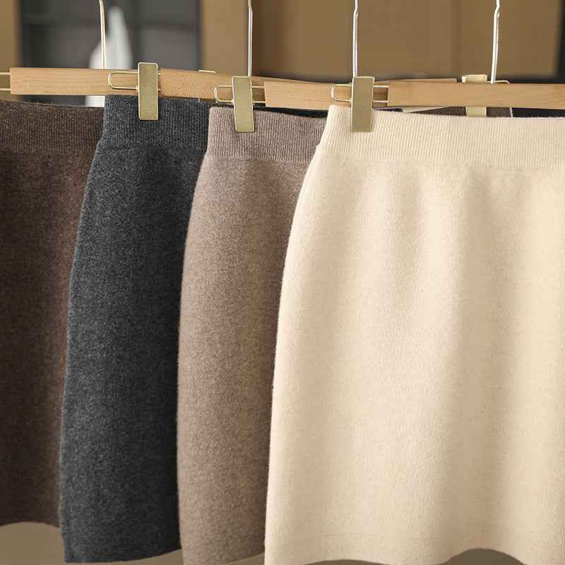 Women’s Bags Body Little Short Dress Pure Wool Knit Skirt shown front-on on model — Fifi London Autumn collection