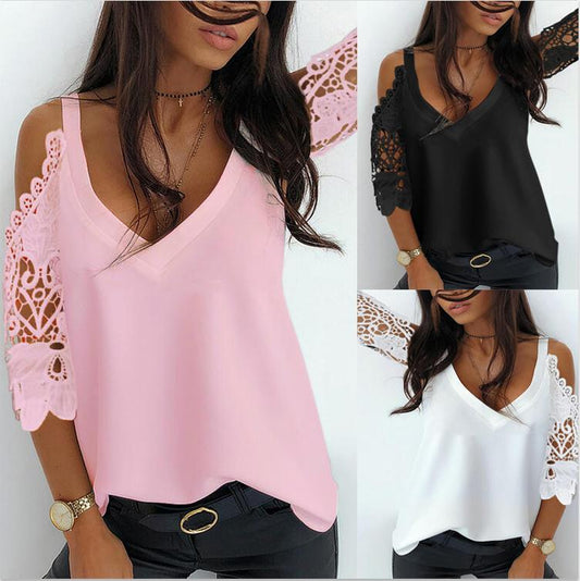 Trendy lace off-shoulder shirt