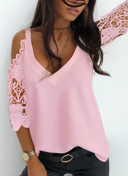 Trendy lace off-shoulder shirt