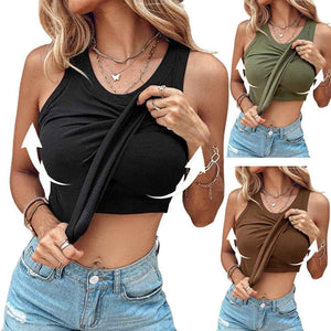 Round Neck Vest With Bra Summer Solid Color Bottom Sleeveless Top Womens Clothing - FIFI LONDON