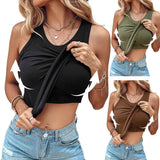 Round Neck Vest With Bra Summer Solid Color Bottom Sleeveless Top Womens Clothing - FIFI LONDON