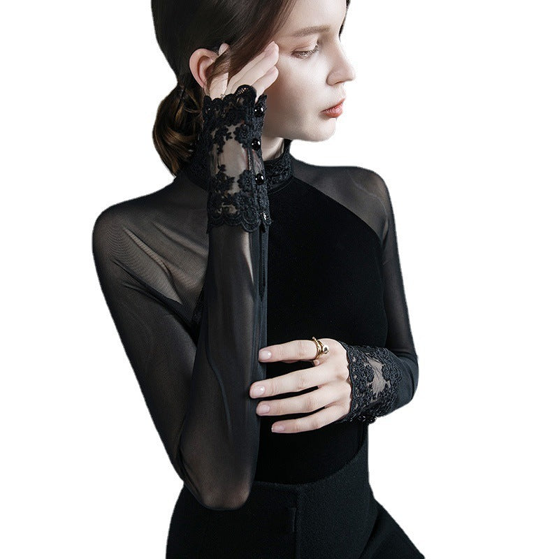 velvet long-sleeve undershirt
velvet innerwear shirt
velvet inner layer top
velvet heat layer top
velvet bottoming top
stitching black velvet shirt
black velvet undershirt
black velvet layering shirt
black velvet inner shirt
black velvet base layer shirt