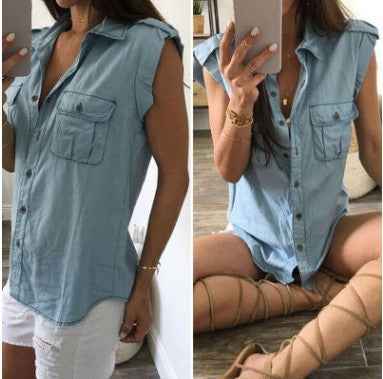 Blue retro style denim top
