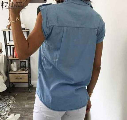 Blue retro style denim top