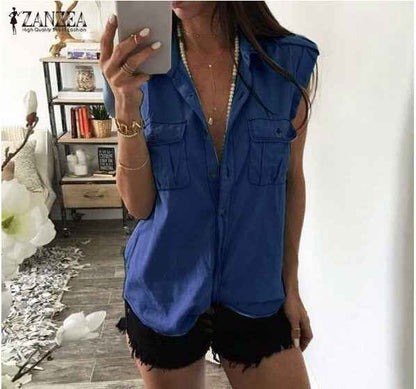Blue retro style denim top