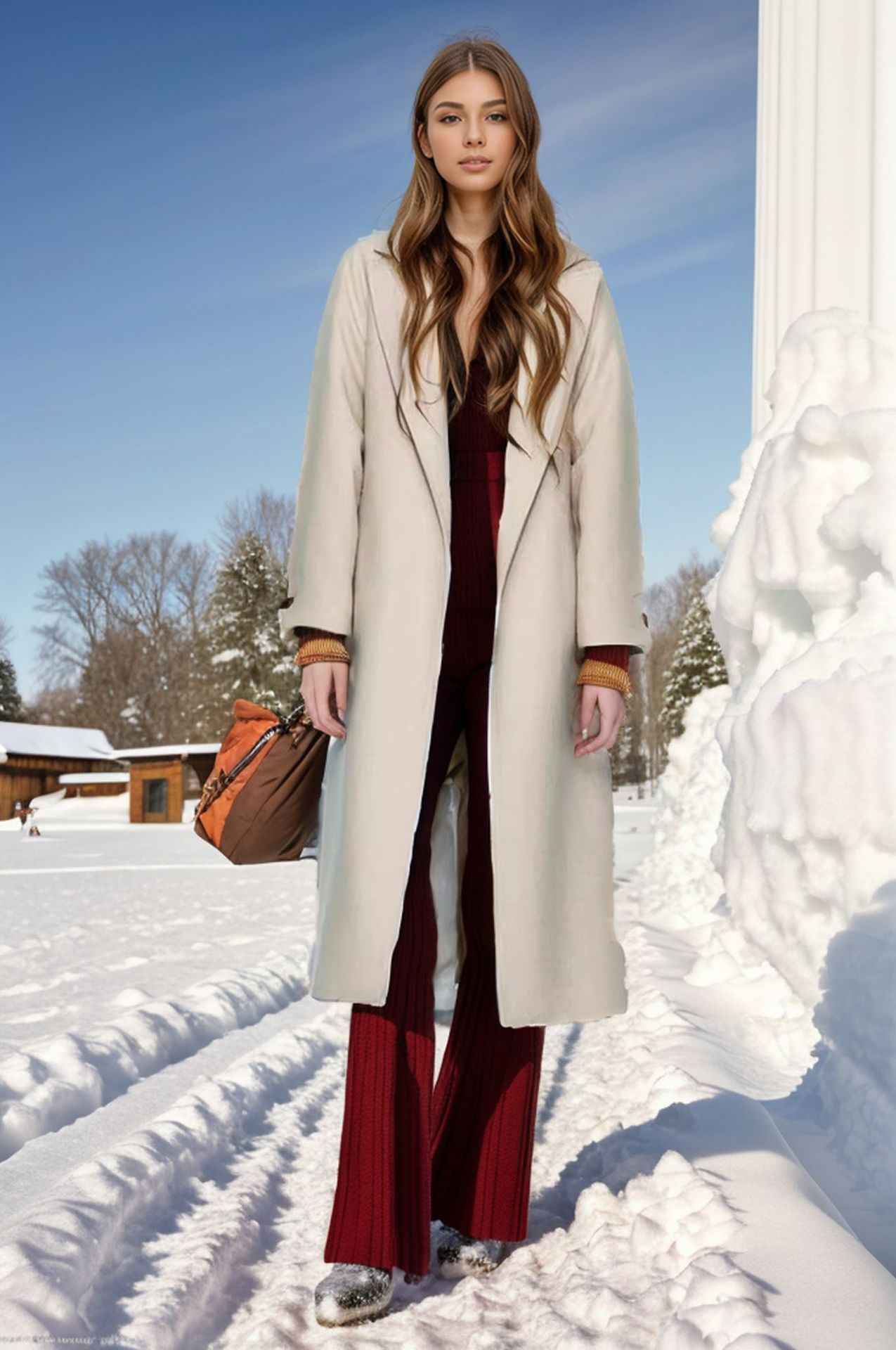 Padded Lapel Super Long Slim Jacket shown front-on on model — Fifi London Autumn collection