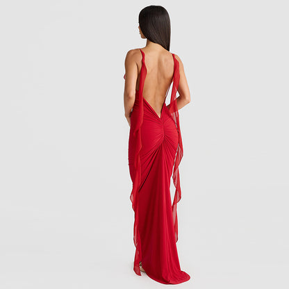 Women's solid-colour suspender dress styled for summer, full-length view
