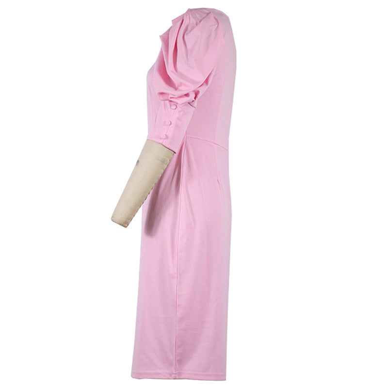 Elegant bubble sleeve midi dress