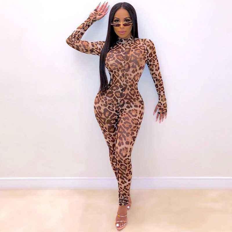 Leopard Print Jumpsuit Slim Fit Sexy Leggings Ladies shown front-on on model — Fifi London Summer collection