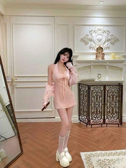 Women’s Slim Fit Slimming Dress Cardigan shown front-on on model — Fifi London Autumn collection