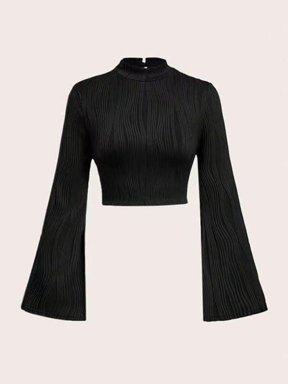 Printed Sexy Lace Thick Long-Sleeved T-Shirt Knitted Sweater shown front-on on model — Fifi London Autumn collection