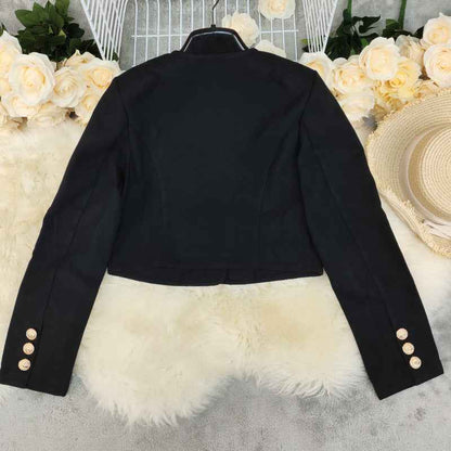 Women’s Longline Quilted Jacket shown front-on on model — Fifi London Winter collection