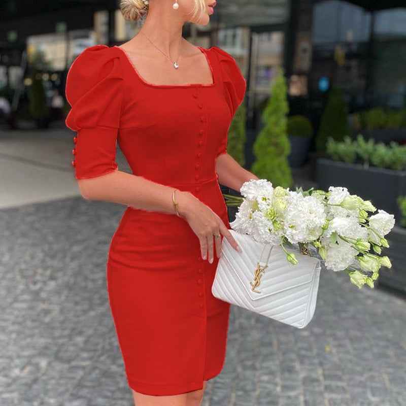 Elegant bubble sleeve midi dress