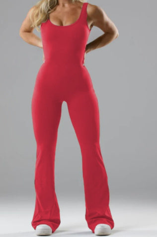 Slim Fit Hip Raise Jumpsuit shown front-on on model — Fifi London Summer collection