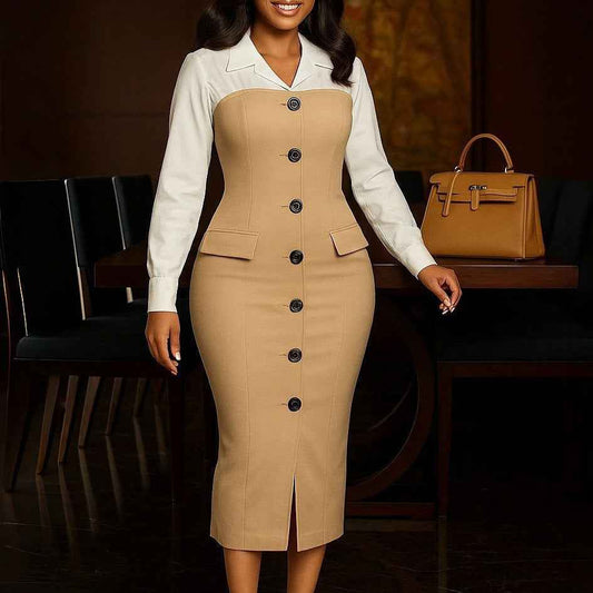 Long sleeve suit collar dress