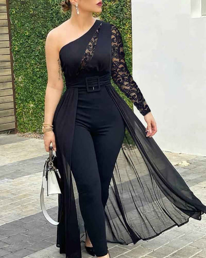 Lace Patchwork Asymmetrical Jumpsuit