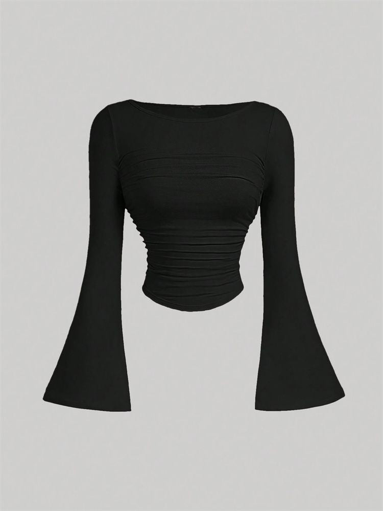 Printed Sexy Lace Thick Long-Sleeved T-Shirt Knitted Sweater shown front-on on model — Fifi London Autumn collection