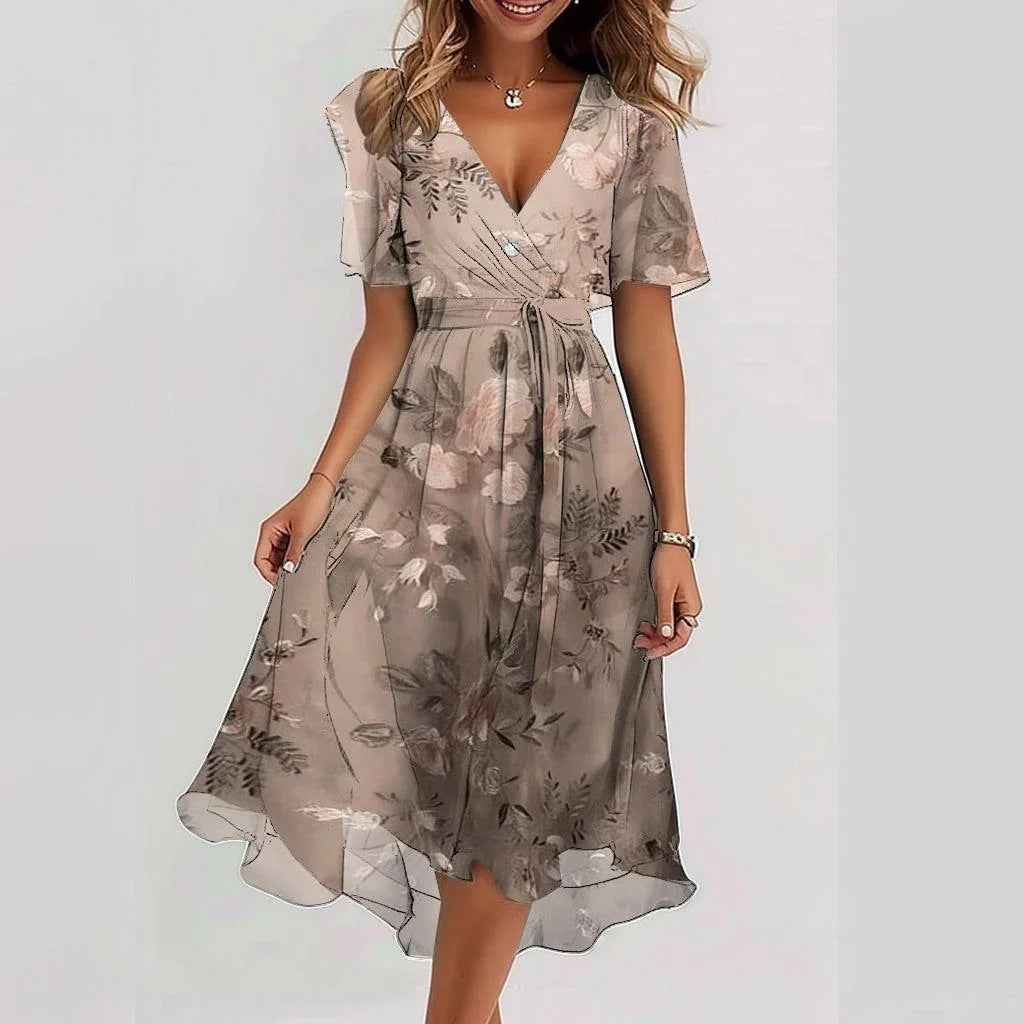 Chiffon printed V-neck dress