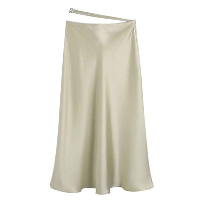 High Waisted Silk Satin Midi Skirt