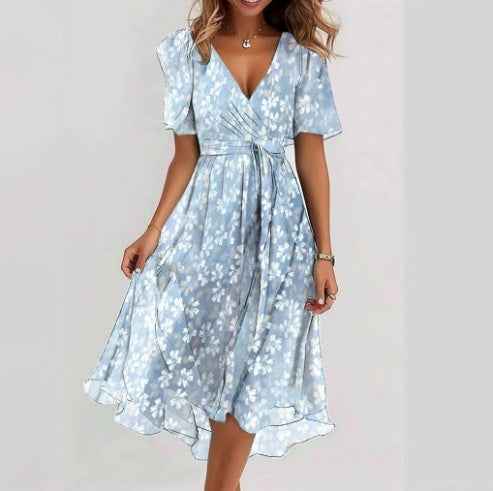 Chiffon printed V-neck dress