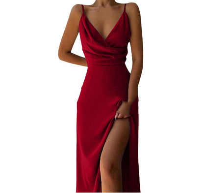 V-Neck Slit Sling Dress shown front-on on model — Fifi London Summer collection