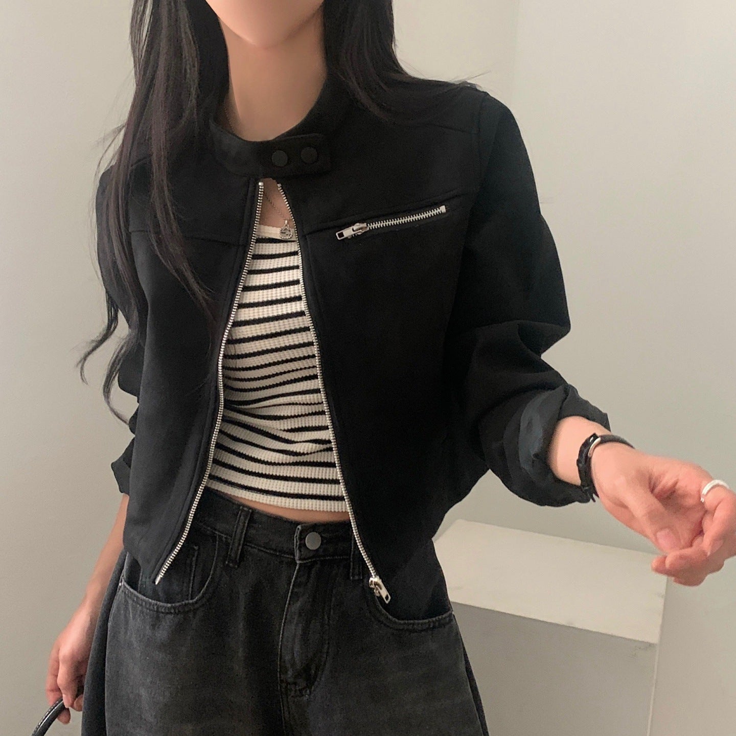 High waist biker jacket