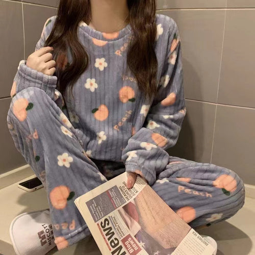 Winter Cute Fleece-lined Thermal Flannel New Sweet Home Wear Suit - FIFI LONDON