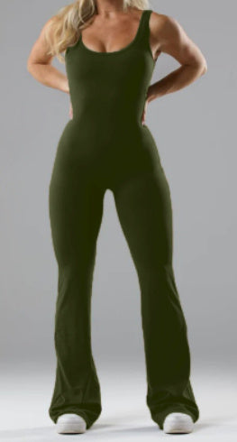 Slim Fit Hip Raise Jumpsuit shown front-on on model — Fifi London Summer collection
