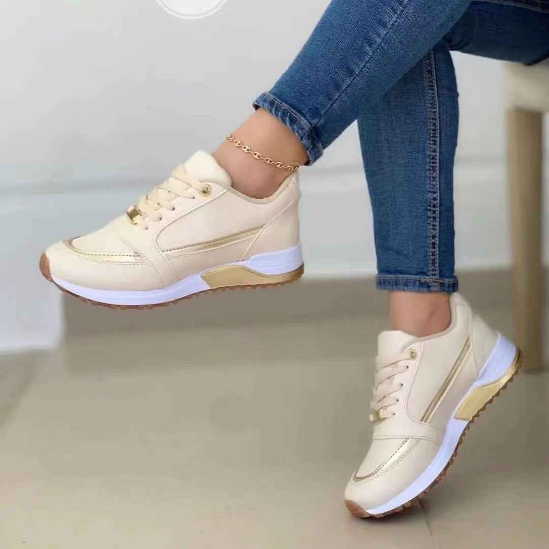 Casual Lace-up Flat Shoes Women Shallow Round Toe Sports Walking Sneakers - FIFI LONDON