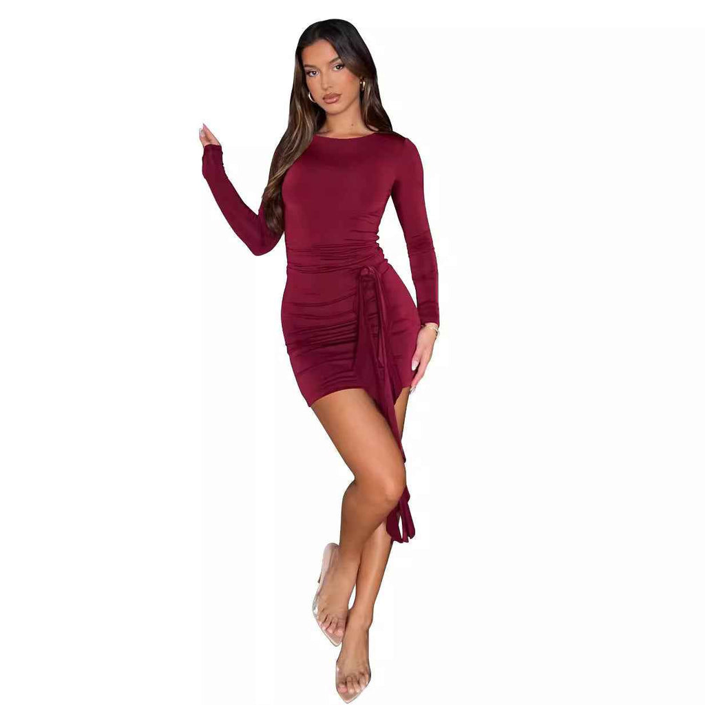 European And American Style New Solid Color Long Sleeve Dress