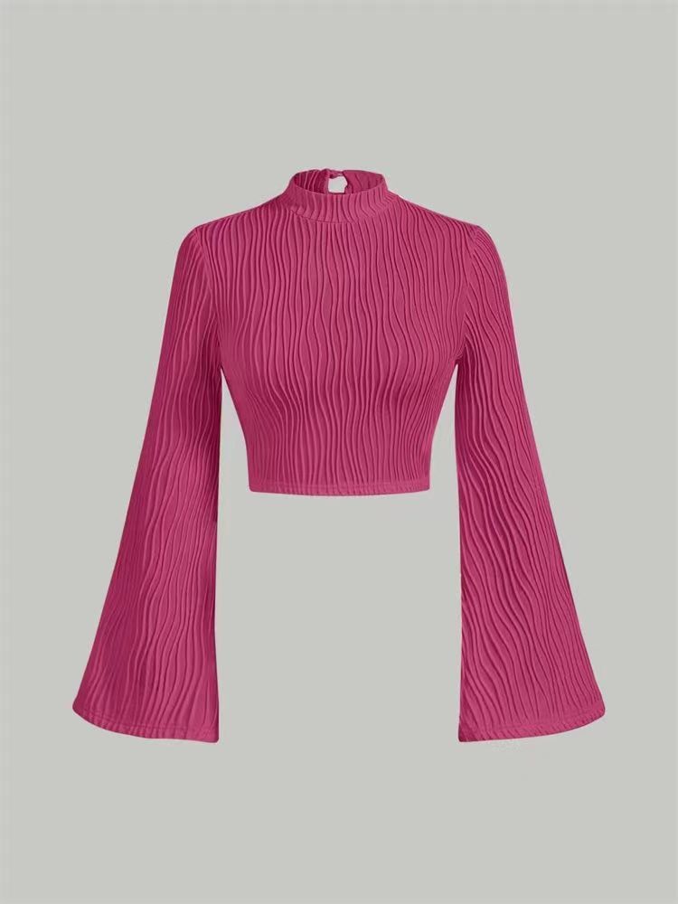 Printed Sexy Lace Thick Long-Sleeved T-Shirt Knitted Sweater shown front-on on model — Fifi London Autumn collection