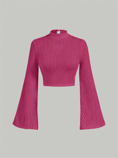 Printed Sexy Lace Thick Long-Sleeved T-Shirt Knitted Sweater shown front-on on model — Fifi London Autumn collection