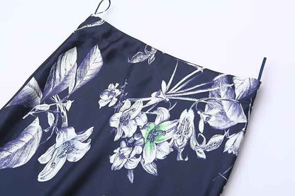 Women's Satin Midi Floral Print Skirt