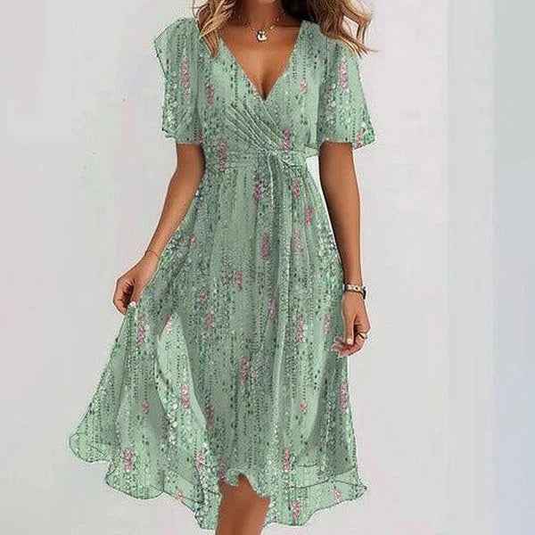 Chiffon printed V-neck dress