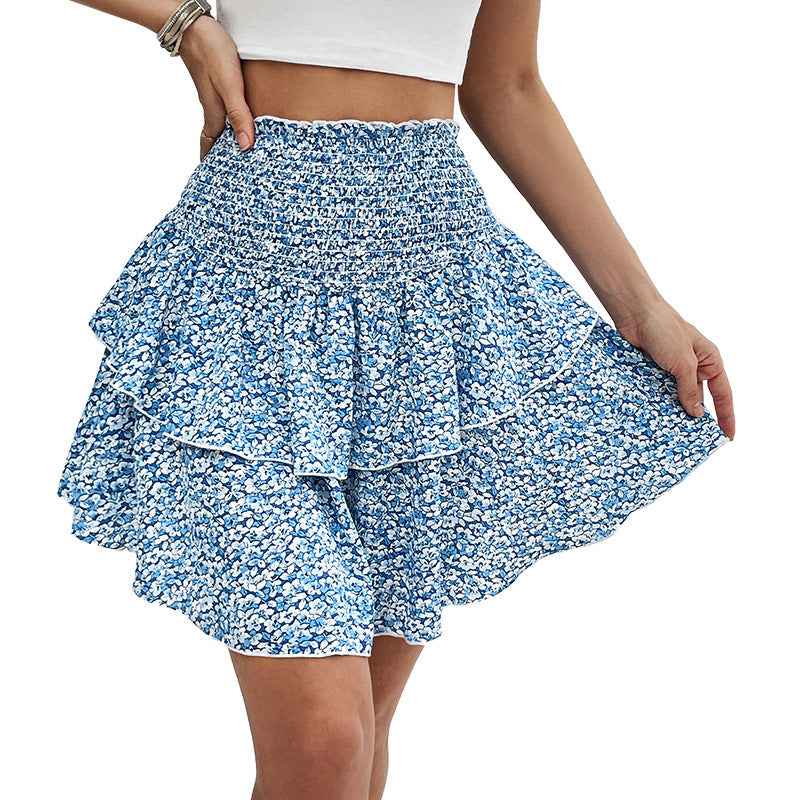 Floral smocked short skirt
