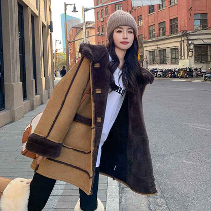 Women’s Faux Fur Winter Coat shown front-on on model — Fifi London Winter collection