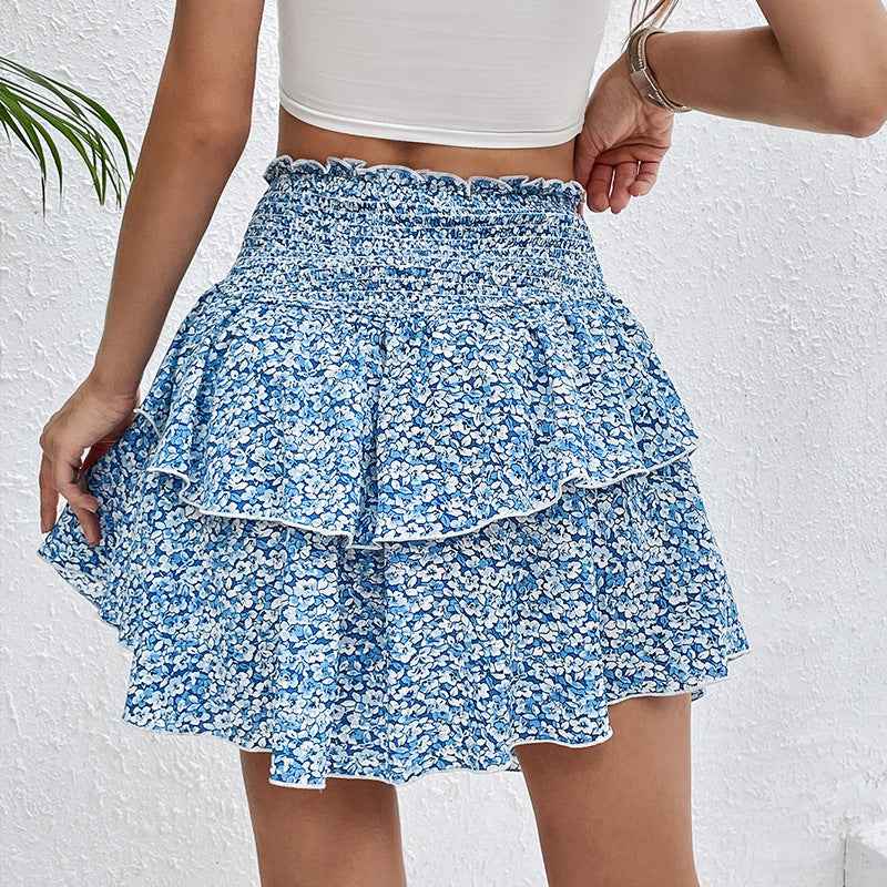 Floral smocked short skirt