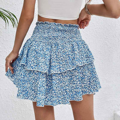 Floral smocked short skirt